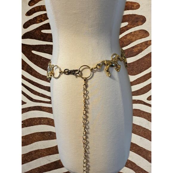 ANNE KLEIN Vintage 1990\'s Gold Horse Shaped Modernist Adjustable Chain Belt main image 9